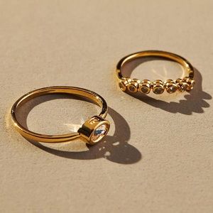 Anthropologie Sunset Ring Set - 14k gold, clear cubic zirconia crystal